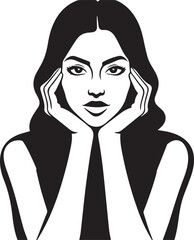 Elegant woman portrait in black and white minimalist silhouette style