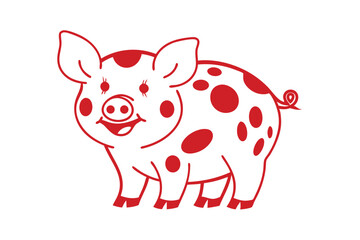 Cheerful cartoon pig with red spots happily smiles, creating a whimsical and joyful design