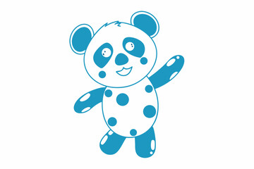 Cheerful outline of a blue panda bear waving its hand with a smile