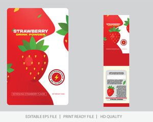 Strawberry juice jelly drink in foil pouch with top cap and design of strawberry fruit red packaging mock up. Isolated on a white background. Realistic 3D vector EPS10 illustration.