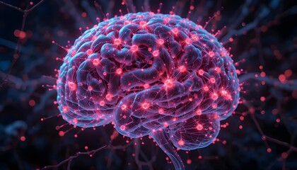 Futuristic Digital Brain with Glowing Neural Network.Artificial Intelligence Brain with Electric Connections.Neural Network Visualization of Human Mind