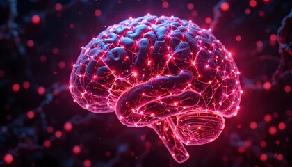 Futuristic Digital Brain with Glowing Neural Network.Artificial Intelligence Brain with Electric Connections.Neural Network Visualization of Human Mind