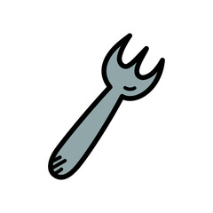 Silver Fork Illustration on Transparent Background Flat Design Style Kitchenware Utensil Cartoon Style Clipart for Menu and Childrens Book