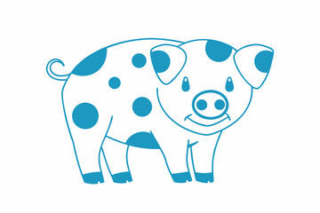 Cute outlined pig with teal spots poses against a clean white background