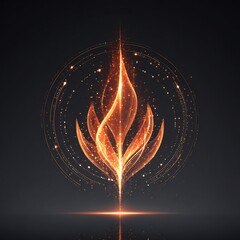 Elegant Abstract Golden Flame with Glowing Particles and Circular Light Trails