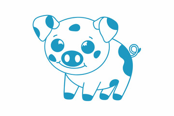 Cute piglet with blue spots standing on white background showcasing its cartoon charm