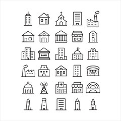 Home, building line icon set.