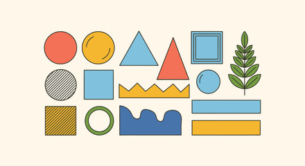 Collection of Colorful Geometric Shapes and Decorative Elements.
