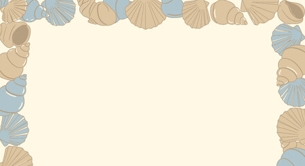 Decorative Border of Assorted Seashells in Earthy Tones and Soft Blues.