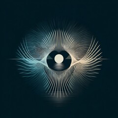 Abstract Eye with Gradient Rays and Central Sun Reflection on Dark Background