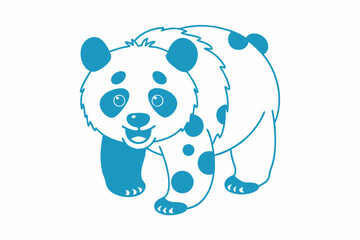 Joyful stylized panda character with polka dot pattern smiles brightly in blue outline