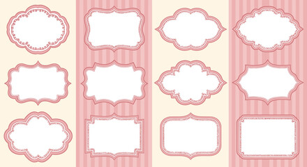 Set of Ten Elegant Pink and Beige Decorative Frames.