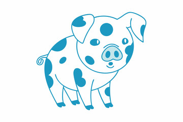 Outlined pig with spots shows its curled tail on a white background