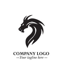 Head of Dragon Logo Symbol Black on White Background in Bold Mythical Vector Design for Power Branding