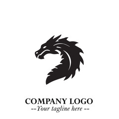 Head of Dragon Logo Symbol Black on White Background in Bold Mythical Vector Design for Power Branding