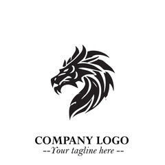 Head of Dragon Logo Symbol Black on White Background in Bold Mythical Vector Design for Power Branding