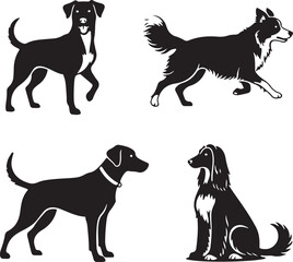 Set of Four Dog Breed Silhouettes Vector Icons