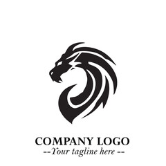 Obraz premium Head of Dragon Logo Symbol Black on White Background in Bold Mythical Vector Design for Power Branding