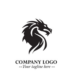 Obraz premium Head of Dragon Logo Symbol Black on White Background in Bold Mythical Vector Design for Power Branding