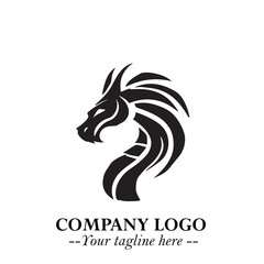 Head of Dragon Logo Symbol Black on White Background in Bold Mythical Vector Design for Power Branding