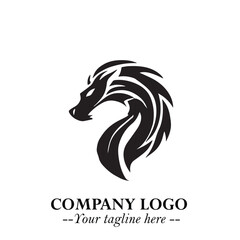 Head of Dragon Logo Symbol Black on White Background in Bold Mythical Vector Design for Power Branding