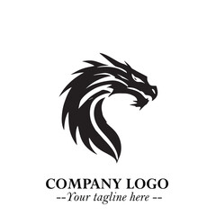 Head of Dragon Logo Symbol Black on White Background in Bold Mythical Vector Design for Power Branding