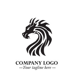 Head of Dragon Logo Symbol Black on White Background in Bold Mythical Vector Design for Power Branding