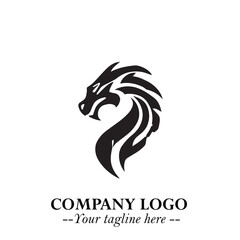 Head of Dragon Logo Symbol Black on White Background in Bold Mythical Vector Design for Power Branding
