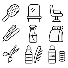Flat Icon Set, Hair Salon Essentials with Bold Outlines
