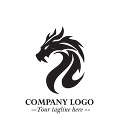 Head of Dragon Logo Symbol Black on White Background in Bold Mythical Vector Design for Power Branding