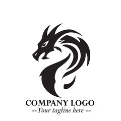 Head of Dragon Logo Symbol Black on White Background in Bold Mythical Vector Design for Power Branding