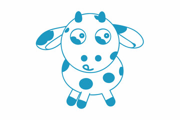 Simple outline depicts a cartoonish cow with blue spots against white background