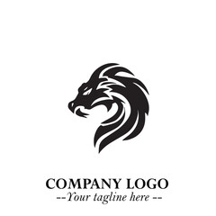 Head of Dragon Logo Symbol Black on White Background in Bold Mythical Vector Design for Power Branding