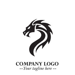 Head of Dragon Logo Symbol Black on White Background in Bold Mythical Vector Design for Power Branding