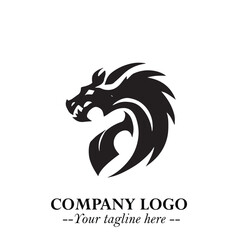 Head of Dragon Logo Symbol Black on White Background in Bold Mythical Vector Design for Power Branding