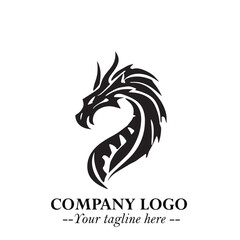 Head of Dragon Logo Symbol Black on White Background in Bold Mythical Vector Design for Power Branding
