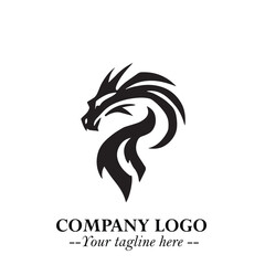 Head of Dragon Logo Symbol Black on White Background in Bold Mythical Vector Design for Power Branding