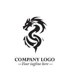 Head of Dragon Logo Symbol Black on White Background in Bold Mythical Vector Design for Power Branding