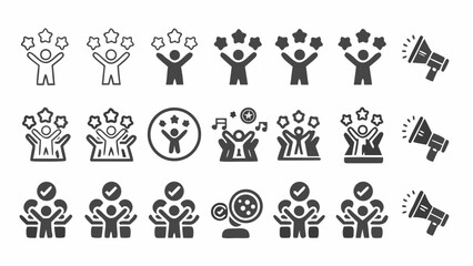 Achieve goals and celebrate success icons for business, leadership and teamwork, originally a scalable graphic