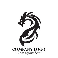 Head of Dragon Logo Symbol Black on White Background in Bold Mythical Vector Design for Power Branding