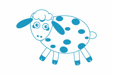Whimsical sheep features a blue outline and spots on a white background