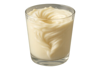 Vanilla cream pudding swirling in a glass, a sweet dairy dessert with a transparent background