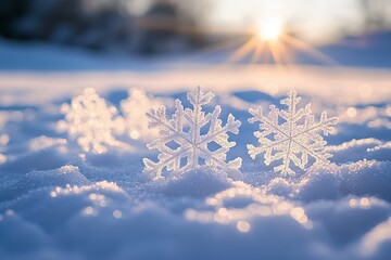 Frosty Snowflakes Sparkling in Winter Sunrise