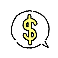 ドルマーク（＄）・手描き・白地ふきだし