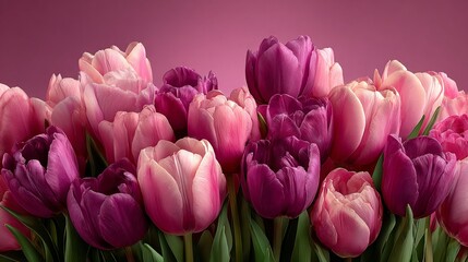Fototapeta premium Vibrant Pink and Purple Tulips Bouquet on a Gradient Background