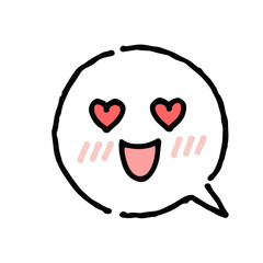 目がハートになっている顔・手描き・白ふきだし