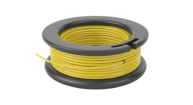 A spool of yellow trimmer line isolated on transparent background, perfect for lawn care, gardening, and outdoor maintenance projects