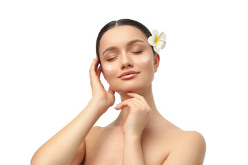 Enjoying a soothing skin care routine for rejuvenation, isolated, PNG