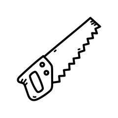 Hand Saw Tool Illustration Black and White Minimalist Style Isolated on Transparent Background Simple Line Art for Carpentry and Construction Projects