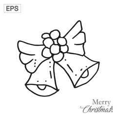 Christmas Bells with Bow and Berries Hand-Drawn Festive Ornament
